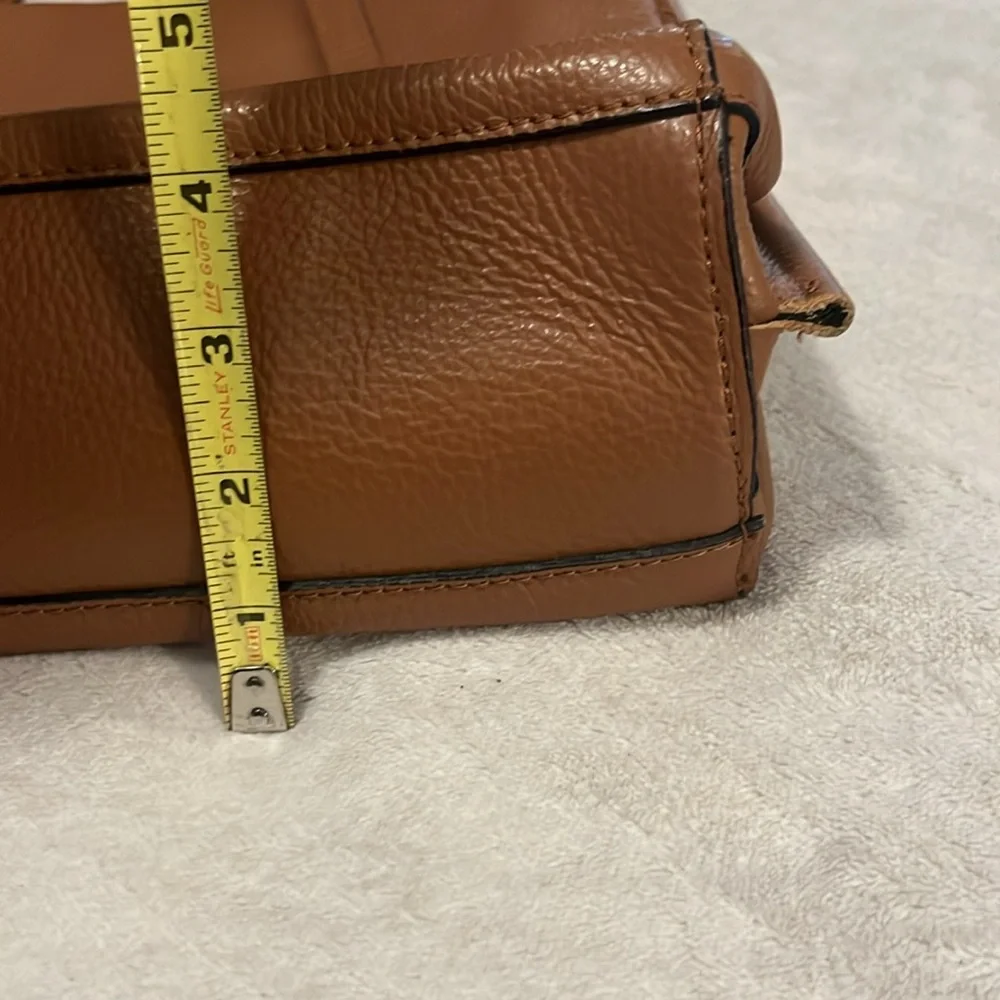 Vera Pelle Tan Brown Pebbled Leather Neutral Two Handle Tote Laptop Bag Purse